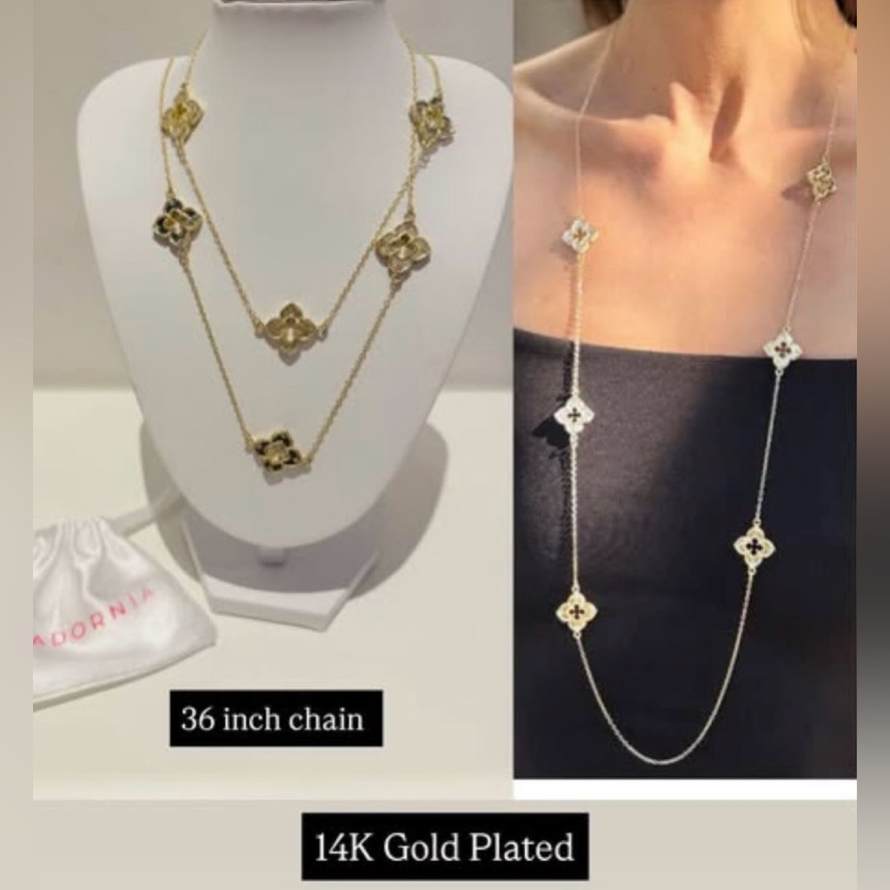 BRAND NEW 14k Gold Plated 36" Clover Station Necklace